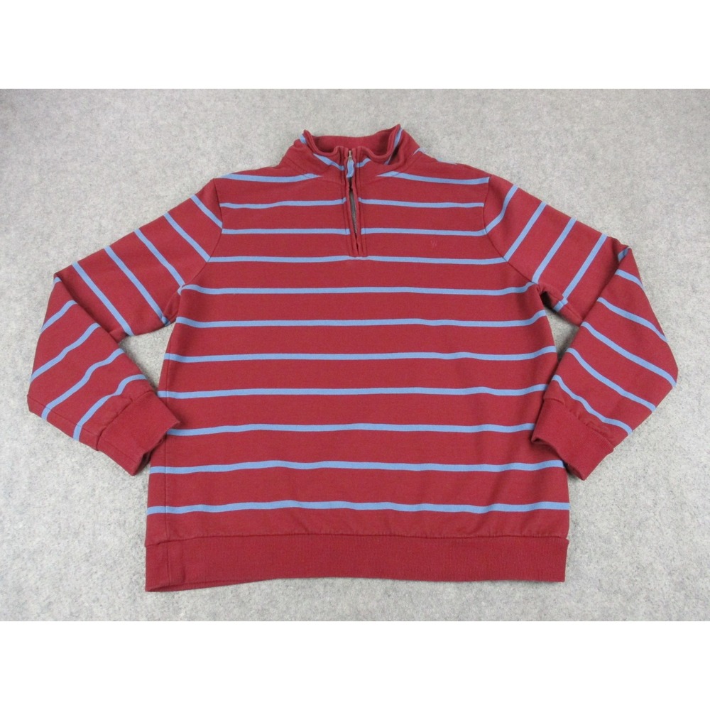WoolOvers Sweater Men Large Red Blue Striped 1/4 Zip Organic Pullover Sweatshirt